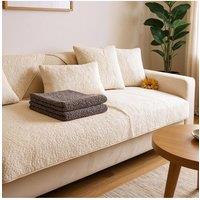 Living and Home Non-Slip Faux Plush Sherpa-Style Sofa Cover in Beige | Size: Large