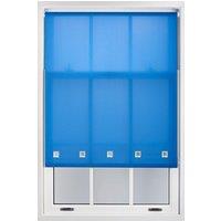 Furnished Daylight Roller Blind with Chrome Square Eyelets - Trimmable Window Shade in Blue | Size: 225 cm width x 210 cm drop