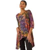 Roman Women's Textured Print Hanky Hem Top in Orange | Size: 12