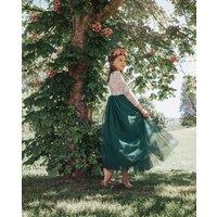 UK Flower Girl Boutique Girl's Bohemian Classic Long Sleeve Dress - Hunter Green in Dark Green | Size: 2-3 Years