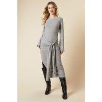 Dorothy Perkins Women's Brushed Tie Front Midi Dress in Grey | Size: 12
