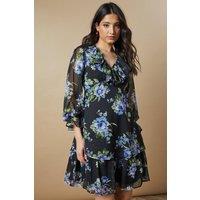Oasis Women's Ruffle Neckline Chiffon Mini Dress in Black | Size: 8