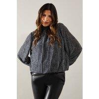 Wallis Women's Metallic Geometric High Neck Blouse in Silver | Size: Small