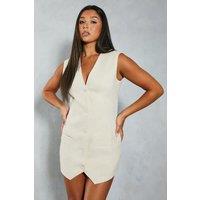 MissPap Women's Sleeveless Tailored Waistcoat Style Mini Dress in Stone | Size: 8