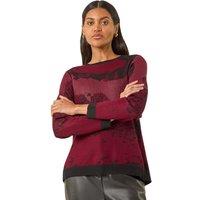 Roman Women's Shimmer Colour Block Knit Jumper in Red | Size: 14