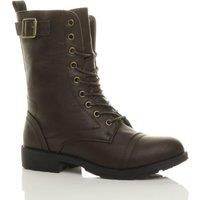 AJVANI Women's Lace Up Buckles Military Biker Ankle Boots in Brown | Size: 4