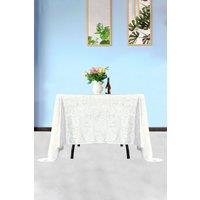 Neel Blue Diamond Velvet Square Tablecloth - 90 Inch in Ivory