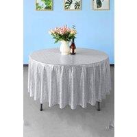 Neel Blue 70 Inch Round Sequin Tablecloth in Silver