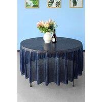 Neel Blue 70 Inch Round Sequin Tablecloth in Navy