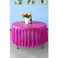 Neel Blue 70 Inch Round Sequin Tablecloth in Fuchsia