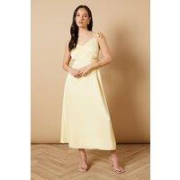 Oasis Women's Strappy Satin Lace Insert Midi Dress in Yellow | Size: 8