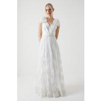Embroidered Mesh Bow Detail Wedding Dress