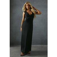 MissPap Women's Satin Lace Trim Tie Detail Maxi Dress in Black | Size: 8