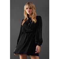Warehouse Women's Satin Tie Neck Flippy Mini Dress in Black | Size: 10