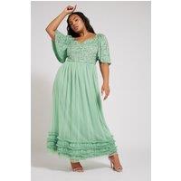 Yours Women's Sequin Sweetheart Ruffle Maxi Dress in Light Green | Size: 14