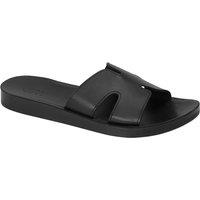 MODISHION Women's Genuine Leather Flat Slide Sandals in Black | Size: 6.5