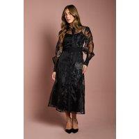 Coast Women's Long Sleeve Embellished Organza Shirt Dress in Black | Size: 10