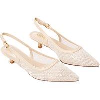 MODISHION Women's Lace Mesh Pointed Slingback Pumps Low Heels in Beige | Size: 4.5