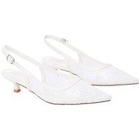 MODISHION Women's Lace Mesh Pointed Slingback Pumps Low Heels in White | Size: 5.5