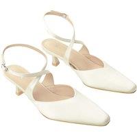 MODISHION Women's Kitten Heel Slingback Squared-off Closed Toe Heels Pumps in White | Size: 5.5