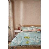 YVONNE ELLEN 'Sister Swans' Cotton Duvet Cover Set in Aqua | Size: Double