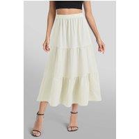 MODISHION Women's A-line Swing Pleated Midi Skirt in Cream | Size: Medium