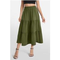 MODISHION Women's A-line Swing Pleated Midi Skirt in Green | Size: 2XL