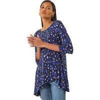 Roman Women's Speckled Print Stretch Tunic Top in Blue | Size: 14