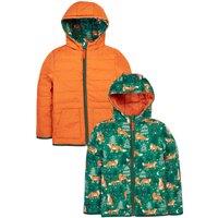 Frugi Boy's Reversible Toasty Trail Jacket in Green | Size: 4-5 Years