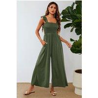 FS Collection Women's Frill Detail Strappy Jumpsuit in Olive | Size: Large