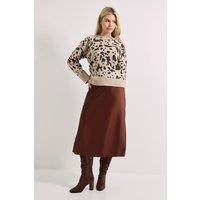 Dorothy Perkins Women's Animal Jacquard Crew Jumper in Oatmeal | Size: Large