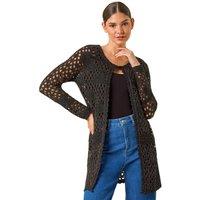 Roman Women's Shimmer Longline Knit Cardigan in Black | Size: 10