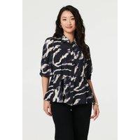 Izabel London Women's Marble Print 3/4 Sleeve Ruched Blouse in Blue | Size: 12