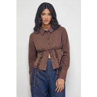 Warehouse Women's Cotton Lattice Front Fitted Waist Shirt in Chocolate | Size: 10
