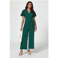 FS Collection Women's Dot Print Wrap Top Jumpsuit In Green | Size: Small