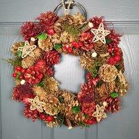 Samuel Alexander 36cm Christmas Wreath in Gold & Red with Pine Cones & Berries in Green