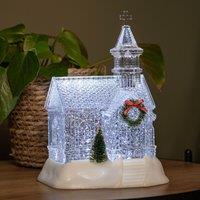 Samuel Alexander 23cm Battery Operated Light up Christmas Church with Swirling Glitter & LEDs
