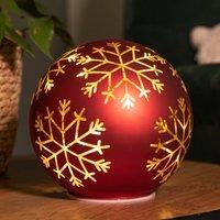 Samuel Alexander 15cm Battery Operated Light up Snowflake Glass Ball in Red with Warm White LEDs