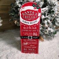 Samuel Alexander 68cm Indoor Outdoor Red Metal Santa's Rules Sign Hanging Christmas Decoration