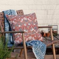 Morris & Co Strawberry Thief Piped Outdoor Cushion in Red | Size: 50 cm x 50 cm