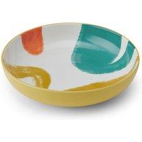 Mikasa Glazed Stoneware Coupe Bowl, Yellow Abstract, 21x5cm, Labelled | Size: 21x5 cm