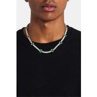 Cernucci Men's Green Motif Tennis Chain - 5mm in Metallic Silver | Size: 18 inches