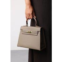 Where's That From Women's 'Lluvia' Top Handle Satchel Mini Tote Bag with Turn-Lock Closure in Taupe