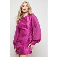 Oasis Women's Structured Jacquard Fit & Flare Mini Dress With Chiffon Sleeve in Purple | Size: 12