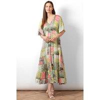 Sarta Women's Green Patchwork Maxi Kaftan Dress | Size: Small