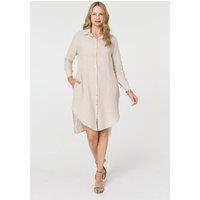 Izabel London Women's Long Sleeve Split Hem Maxi Shirt Dress in Beige | Size: XL