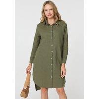 Izabel London Women's Long Sleeve Split Hem Maxi Shirt Dress in Khaki | Size: Large