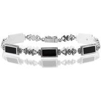 Gemondo Women's Art Deco Style Rectangle Black Onyx & Marcasite Bracelet in 925 Sterling Silver | Size: 7 inches