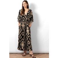 Sarta Women's Lyra Deep V-neck Jumpsuit - Black, Ikat in Black | Size: 8-10