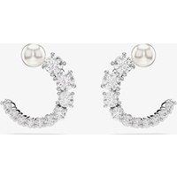Swarovski Women's Matrix Rhodium Plated Circle Pearl & Crystal Earrings 5692260 in Silver